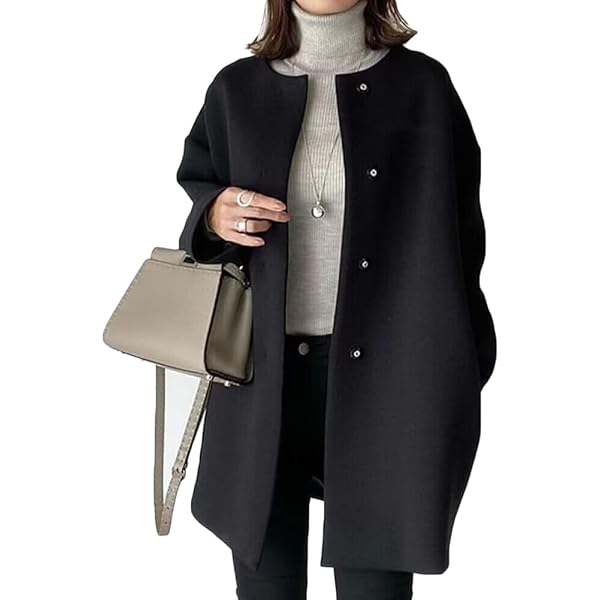 Amazon | [カランシエル] コート ウール ノーカラー ダブルフロント