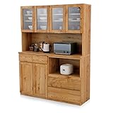 LOWYA （ロウヤ） 〈国産〉キッチン 食器棚 蒸気を吸水 調湿 モイス加工 耐震ラッチ 日本製 コード穴 木製 レンジ台 ガラス扉 幅140cm 高さ182cm ナチュラル おしゃれ 新生活