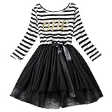 QIAONAI 今日私が主役！子供ドレス 女の子ワンピース ベビーワンピース　チュールスカート　ふんわり　長袖　縞柄　リボン　誕生日プレゼント　誕生日用ドレス　ロンパース　可愛い　撮影服　one tw