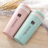 mazimark-travelマグコーヒーカップルボトルカップストローWheat plastlc非毒性Cup Office ピンク MK-502