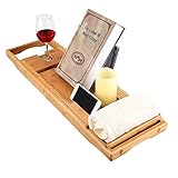 Langria Bathトレイ竹Bathtub Caddy with Extending Sides , Mug Wineglassスマートフォンホルダー、メタルフレームBookパッドタブレットホルダ