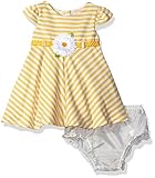 Sweet Heart Rose Baby Girls' Striped Knit Short Sleeve Dress with Daisy Trim Yellow/White 12M [並行輸入品