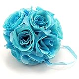 Enimay 6.5 "シルクLook花ローズPomander Kissingボールウェディングパーティーホーム飾りターコイズ