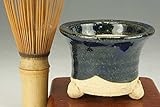 いよじ園 【盆栽鉢】 信楽焼/久庵作 三足反縁丸鉢（ブルー）（ミニ：2.5号） 【ミニ鉢～小鉢】【径：約7.3cm 高：約5cm】