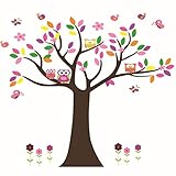 Karchi カラフル 木のフクロウ 取り外し可能 ビニールの壁 壁のインテリアの壁のステッカー