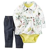 カーターズ（Carter's）女の子用白ボタニカルボタンジャケットxデニム風コーデパンツお出かけ用上下3点セット (9months(67-72cm)) [並行輸入品]