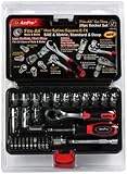 Ampro t45970 1 / 4インチドライブfits-all go-thruソケットセット、SAEおよびメトリック標準および深い、Amproツールで29-piece