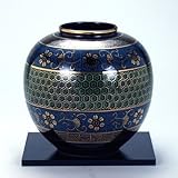【九谷焼】 6号花瓶 青粒亀甲文 花瓶、花台、トムソン化粧箱入り