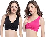 Nursing Sleep Bra, KUCI? Night time Women Seamless Nursing Bra Soft Maternity Bra (M, Black+Rose Red