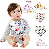 HBF 6枚セット ベビー スタイ ビブ 三角 バンダナ型 2層タイプ 綿100％ 柔らか よだれかけ スナップ サイズ調整可能 42cmｘ31cm