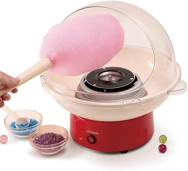 LITHON KDCC-004R-ex Cotton Candy Dome, 1-Year Extended Warranty, Enjoy with Children, Comes with Hood, Easy to Clean, Made with Candy, Festival Feeling at Home, Fairground, Cotton Candy Machine - 1