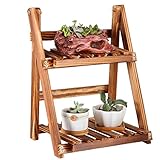 IAIZI 耐炭性耐腐食Foldableフラワースタンド、ソリッドウッドバルコニーダブルストレージシェルフ-40 * 33 * 19センチメートル - 室内フラワーポットフロアラック