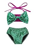 CANIS　キッズ　女の子　水着　ベビー 　上下２点セット　水泳　パンツ　海水浴　キラキラ　ビキニ　蝶結び　 セパレート　夏　 グリーン　パープル (70)