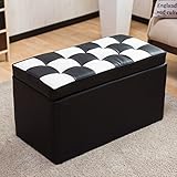 【収納 スツール】座れる＋片付く★ 2人掛け用 長方形 収納スツール ★ 椅子 チェア オットマン 収納ボックス クッション性 おしゃれ 色：ホワイト＆ブラック