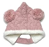 【ノーブランド品】前ボタン付きもこもこエルフニット帽（ボンボン）頭回り44-50cm 2重 モンキー帽子 とんがり帽 ライトピンク