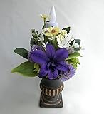 お仏壇 お供え 電池式 キャンドルと花瓶付 小さな 小さな 仏花 祷 紫のデンファレ アレンジ 咲き続ける 生花 プリザーブドフラワー