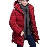 Lisa Pulster キッズ ダウンコート ジャケット 防寒 子ども 男の子 冬 ボーイズ 中綿コート フード付き アウター (レッド, 160)
