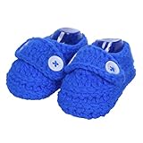 Yuelian 手編みベビーシューズ シンプルスタイル ボタン靴ひも付き (ブール)