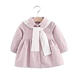 ベビー服ワンピース 子供服 女の子 Pojour 長袖ドレス 可愛いカレッジ風縦縞ワンピース 秋冬 オシャレ 通園 発表会 旅行 記念日 プレゼント ピンク
