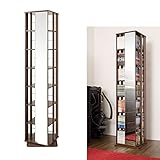 回転ミラー付きコミックラック　7段　ダークブラウン