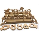 Kissteether 45pcs オーガニックナチュラルブナ木製玩具ハンドカット動物の赤ちゃん木製のテーバー環境にやさしいホルダー看護木のネックレス/ブレスレットベビーギフト (木の色 45pcs)