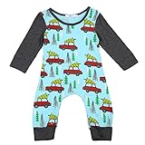 ベビー　カバーオール　長袖　ロンパース　森　車　パターン　クリスマスツリー　男女兼用　70　80　90　100　ジャンプスーツ　クリスマスプレゼント　 (90)