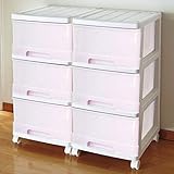 収納ケース スリム チェスト 深型 引き出し 3段 2個組 ホワイト／チェリーピンク MJ-F3-2WNPI