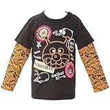 【本体綿100％】2017年 秋冬 アンパンマン 天竺 袖総柄 レイヤード風 長袖Tシャツ ANPANMAN ブラック◇95cm