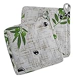 (Cream[Green Leaf]) - Airwill 100% Cotton, Pot Holder Gift Set - Set of 2 - 20cm x 20cm , Heat Resis