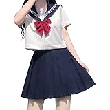 [City Sea Sky] セーラー服 長袖 3点セット 制服スカート 女子高校生 JK制服 女子制服 学生服 セーラー服 コスプレ 大きいサイズ 白三本 前開き スクール制服 可愛い 清純コスプレ 学園祭 文化祭 コスチューム 仮装 紺色 本格制