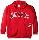 MLB Los Angeles AngelsメンズFull Zip Poly Fleece with Wordmark Chest withロゴnearポケット、5 x、レッド
