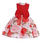 Baosity 花柄　明るい　ワンピース　フラワー　ドレス　洋服　子供　女の子　プリンセス　ちょう結び　パーティー　 入園式 　演奏会　発表会 　結婚式　全2色６サイズ　　　　　 - 赤, 9〜10歳