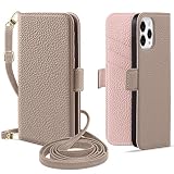 MAGICASE for いphone12 ケース 手帳型 iPhone12ケース手帳型 ショルダー iphone12pro ケース 手帳型 おしゃれ スマホケースiphone12 女性 アイフォン12 ケース 手帳型 マグネット式 カード収納 スタンド機能 携帯ケース iphone 12 高級PUレザー 耐衝撃 軽量 防塵 擦り傷防止 全面保護 人気 大人 6.1インチ（グレー メ ピンク）