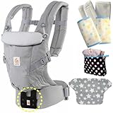 ベビーウエストベルト付　エルゴベビー　ADAPTアダプト/パールグレー プリントカバーセット 【正規品2年間保証-SG認定】 （プリントカバー+よだれパッド+収納ポーチ付）