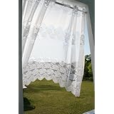 SunnyDayFabric カフェカーテン ブローシェローズ レース ホワイト 約幅150cmｘ丈74cm