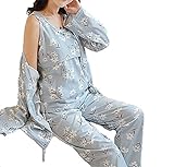 SAM&co (サムアンドコー) 授乳パジャマ ３点セット 授乳口付き 綿 M~3XL 白花 (XL)