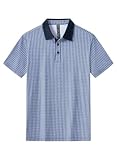 [Gopune] メンズ ゴルフポロシャツ 半袖 吸汗速乾 ドライTシャツ ストレッチ 襟付きポロシャツ UPF50+ カジュアル テニス ビジネス 3ボタン カットソー プリント 抗菌防臭 普段着 大きいサイズ(02ブルー M)