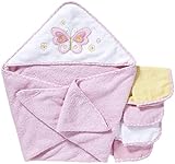 Spasilk 100% Cotton Hooded Terry Bath Towel with 4 Washcloths, Pink Butterfly by Spasilk
