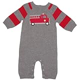 クレイジー8【Crazy 8】男の子用グレー消防車ニット足なしカバーオール 3-6months 3-6ヶ月用 60cm-70cm 出産祝いギフトプレゼント,ジャンプスーツ,ロンパース,GYMBOREE