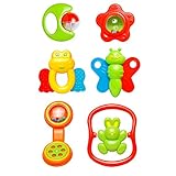 Domybest　子供おもちゃ　ハンドベル　ガラガラ　ラトル　6点セット　おもちゃ　知育玩具　音楽おもちゃ　楽器 　カラフル　手を振る楽器玩具　聴覚　視覚刺激　ランダムカラー (セットB)