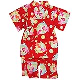 甚平 ベビー 女の子 綿100% 金魚柄 じんべい スーツ上下 祭 子供甚平 レッド 95cm