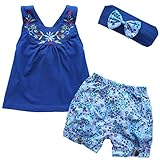 （アイム）iiniim　赤ちゃん　女の子ブルーTシャツノースリーブトップス+ショートパンツ+頭飾りの花スリーピース３点セット　遊び着セット　フラワー衣装　コスチューム衣装グッズ新生児用　子供服　夏秋着