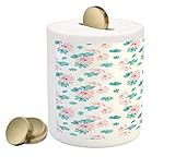 フローラルコインボックスBank by printawe、Blossoming花びらロマンチックフェミニンヴィンテージスプリングガーデン図、印刷セラミックコイン銀行お金ボックスの保存の現金、ターコイズ