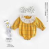 SARIA 春最新発売　可愛い女の子用　キクラゲ首襟　チェック柄　長袖ロンパース 新生児 服　肌着 柔らかいカバーオール　子供　キッズ　 (73＃, イェイロー)