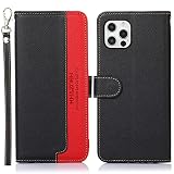 for iphone 12 ケース 手帳型 for アイフォン 12 pro 手帳 ケース 手帳型 耐衝撃 ストラップ付き [RFIDブロッキング] カード収納人気 おしゃれ カードポケット 財布型携帯 ケース ブラック Rureu 002
