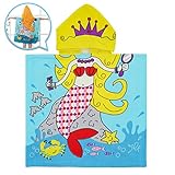 OUTERDO　フード付きタオル　子供用　ビーチタオル　バスタオル　薄手　クローク　バスローブ　女の子　可愛い　おしゃれ　人魚姫　マイクロファイバー 染料プリント　プレゼント　　約60 x 90 cm