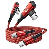 toocki USB C ケーブル L字 240W/5A 【1M+1M レッド】Type-c L型 PD3.1急速充電 断線防止 ナイロン編み iPhone 17/iPhone 16/iPhone 15/Plus、MacBook Air/Pro、Galaxy、SwitchなどUSB-Cデバイスに対応 ビデオ出力非対応【2本セット】