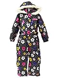 【3556220 女の子 キッズ 子供 サイズ調整機能付き 花柄中綿ジャンプスーツ はっすい加工 100 110 120 130】1ブラック 100