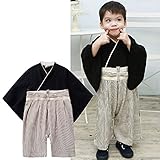 【Ani Mam Kids】男の子 和装 袴 カバーオール ベビー 服 着物 正装 お宮参り 七五三 節句 写真 撮影 ロンパース (90)