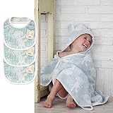 ギンガムマカロン ギフトセット2（ブルー） フード付きバスタオル+スタイ3枚 今治産 (0～3歳用) のし・包装・メッセージカード対応